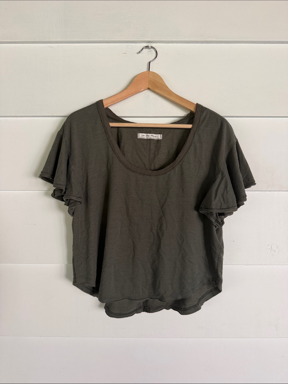 We The Free Olive Flutter Sleeve Scoop Tee